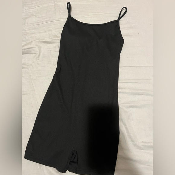 Black Ribbed Shorts Unitard One Piece - Picture 2 of 3
